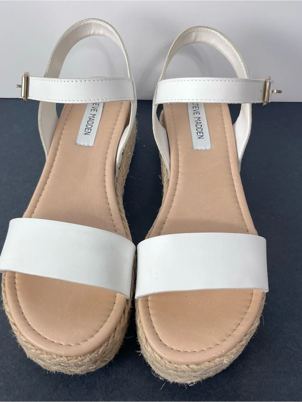 Steve Madden White Leather Platform Espadrille Sandals Size 10